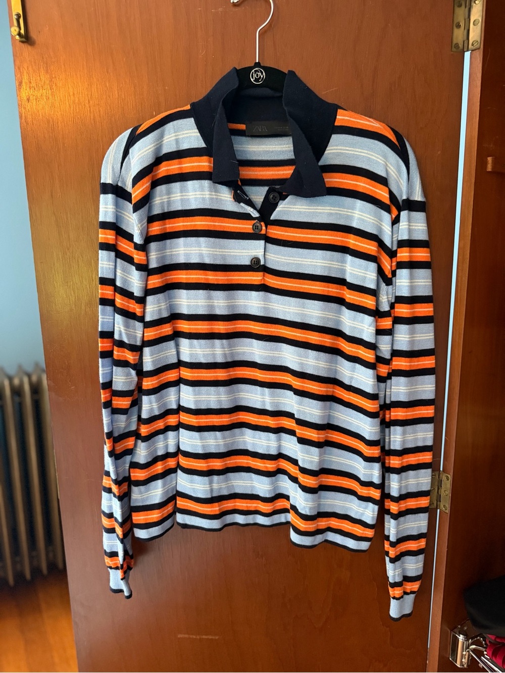 Zara Navy, Light Blue & Orange Striped Polo